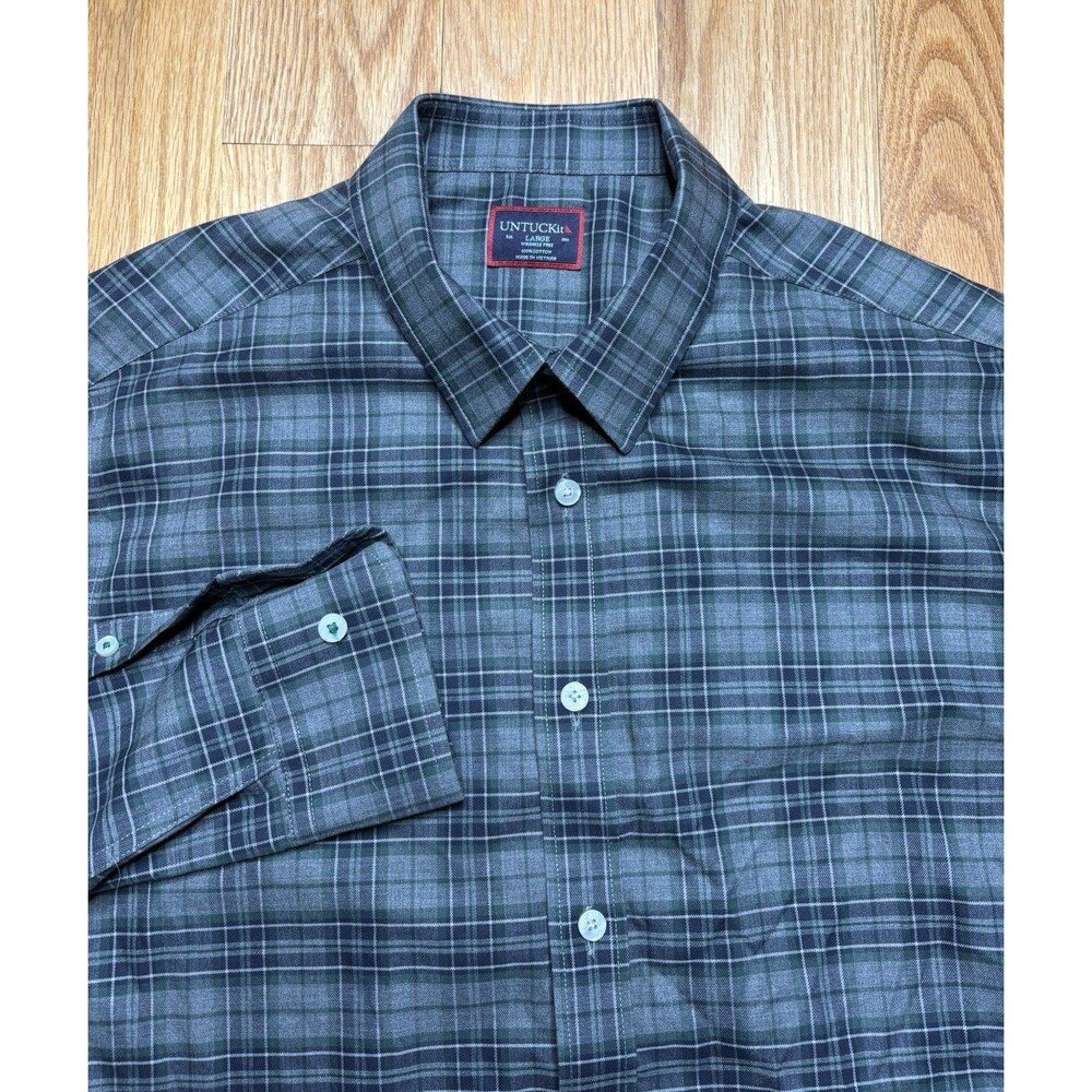 Untuckit Shirt Mens Large Gray Plaid Long Sleeve Preppy Button Down Casual